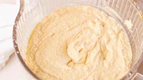 Coffee cake batter in a mixing bowl.