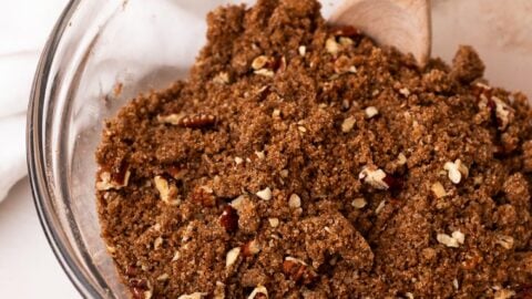 Cinnamon pecan streusel in a mixing bowl.