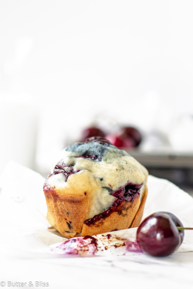 One delicious chocolate cherry muffin