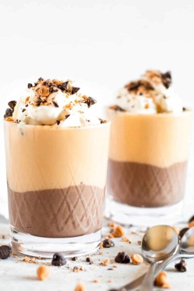 Two Serving Glasses of Layered Pudding Parfaits