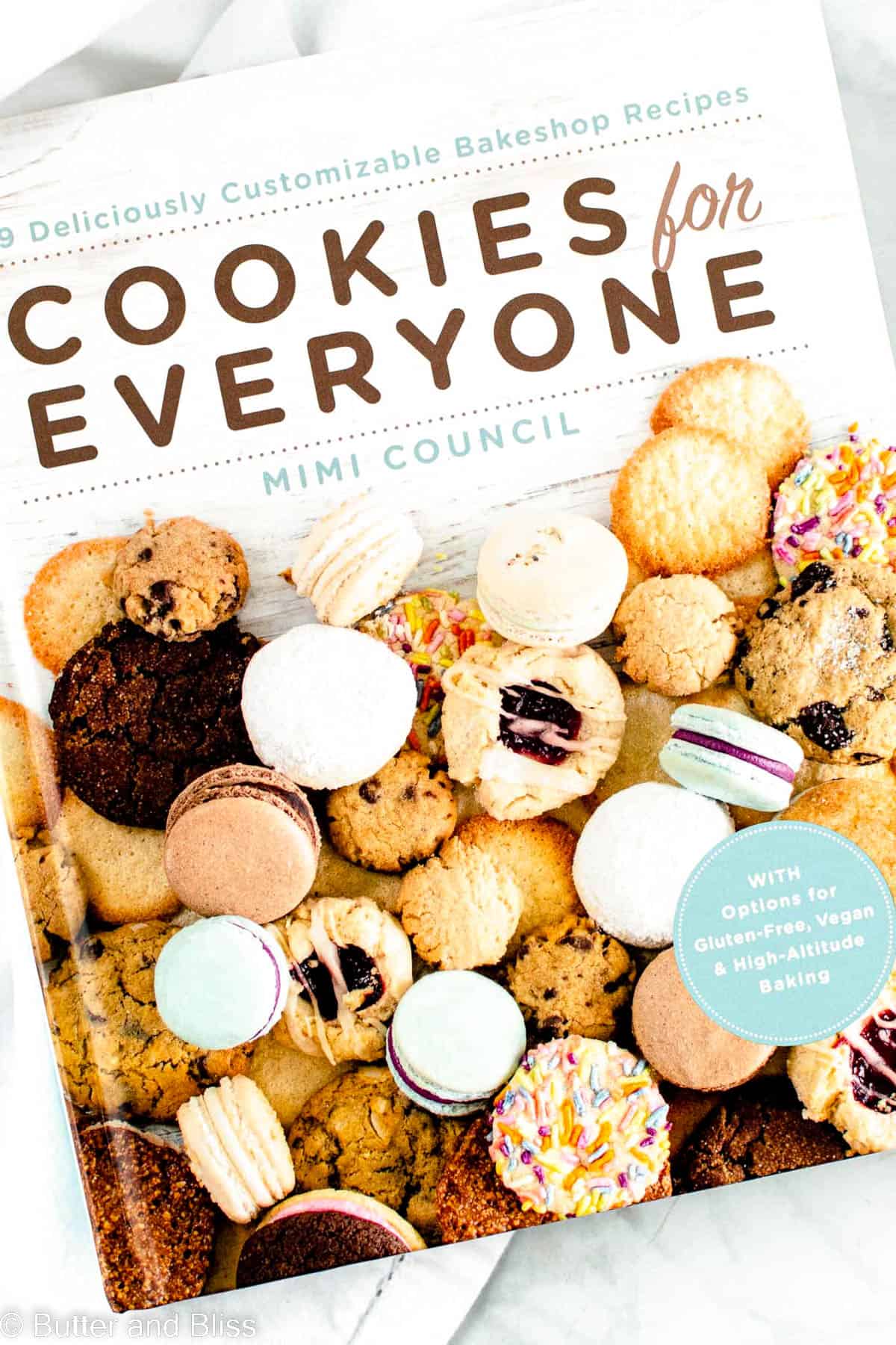 Cookies for Everyone by Mimi Council cookbook set on a table.