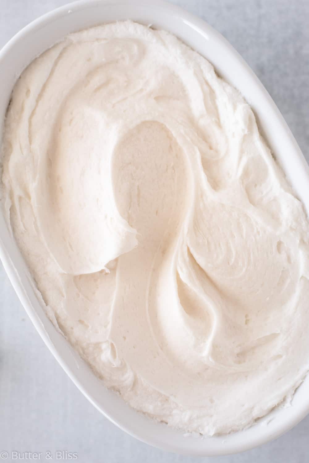 A bowl of creamy dairy free buttercream.