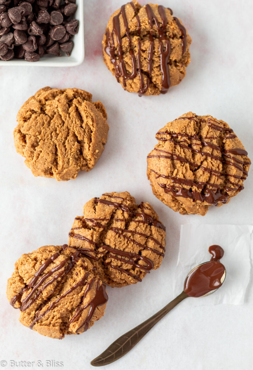 Table of peanut butter cookies with chocolate