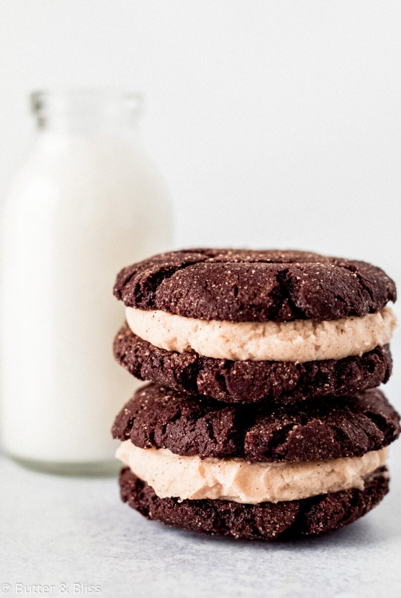 Chocolate cookie sandwiches filled with frosting
