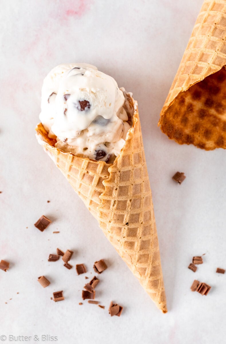 Waffle cone with ice cream