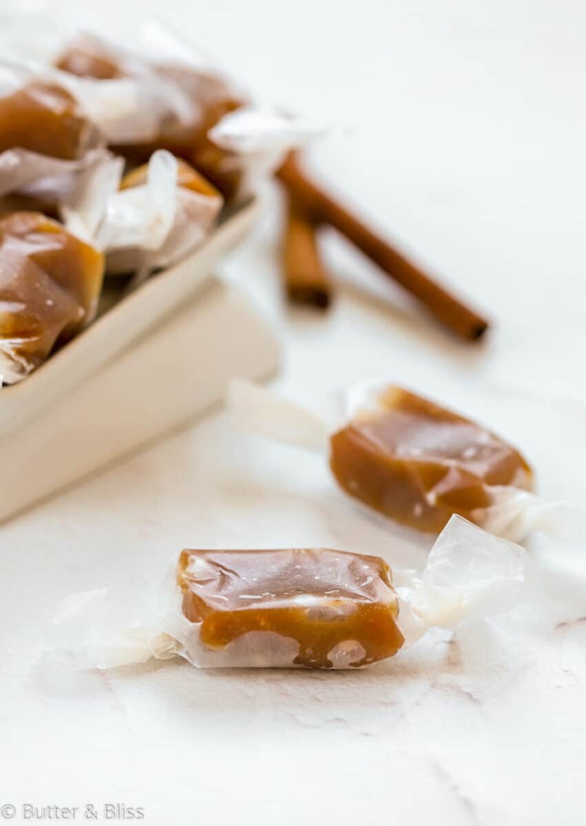 Wrapped homemade caramels