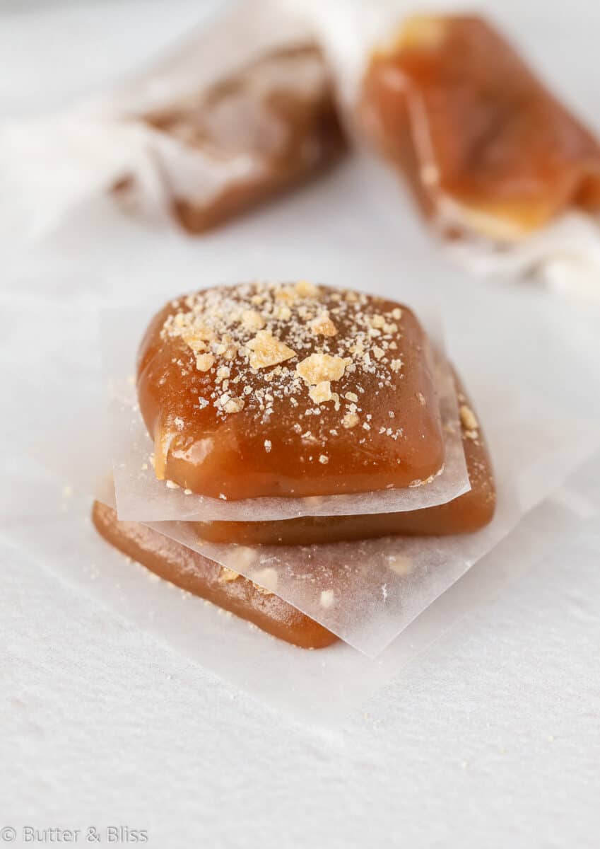 Close up of apple cider caramel candy