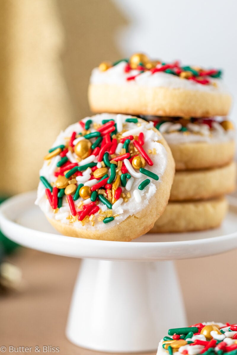 Holiday butter cookies with sprinkles and frosting