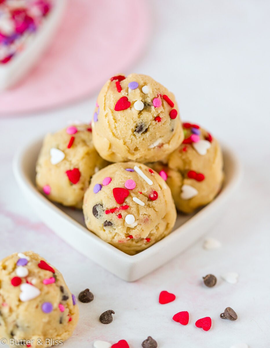 No-bake cookie dough with Valentine's sprinkles