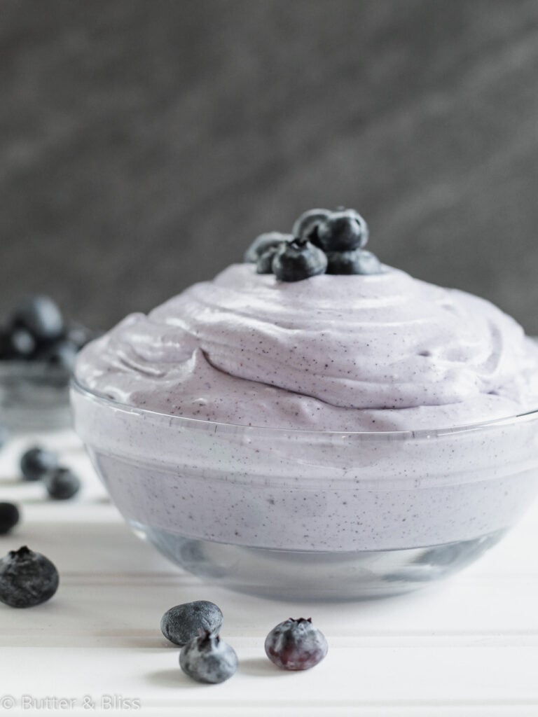 Blueberry coconut cream in a bowl