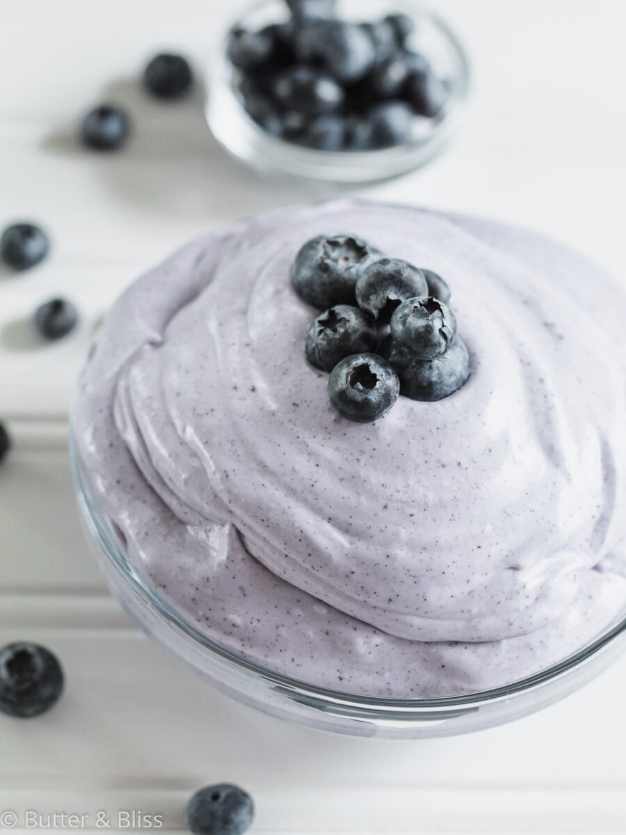 Bowl of blueberry whipped cream