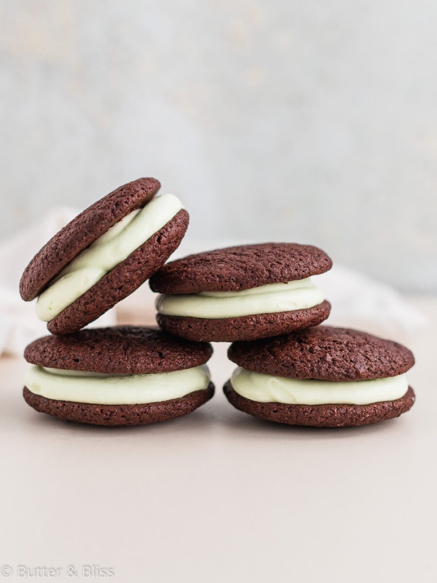 A small batch of whoopie pies in a stack