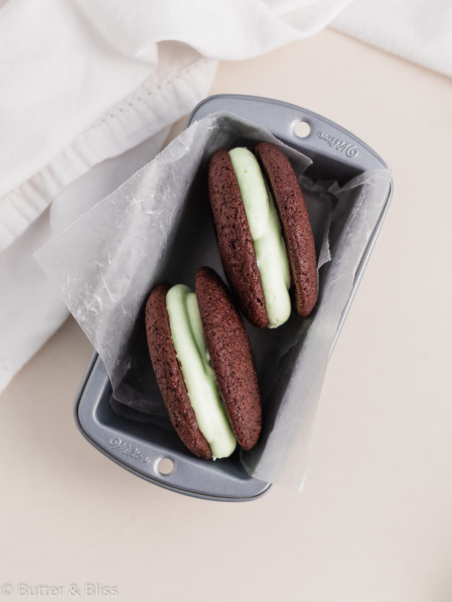 Two whoopie pies in a loaf pan