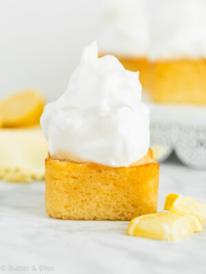 Single mini lemon cake with whipped frosting