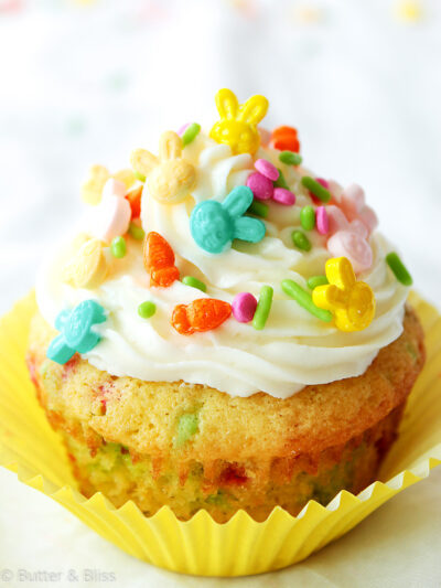 Single funfetti cupcake with sprinkles