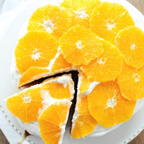 Olive oil and orange cake with orange slices
