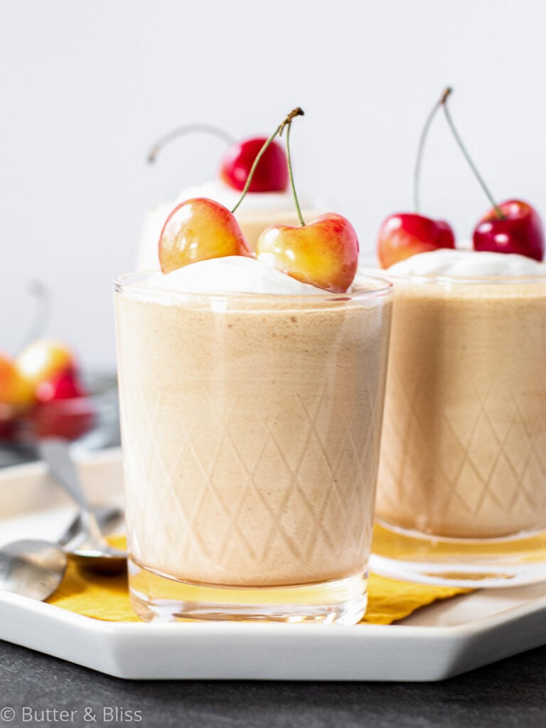 Rainier cherry mousse cups on a platter