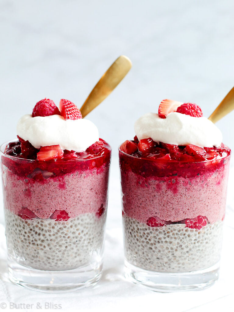 Two strawberry chia parfaits