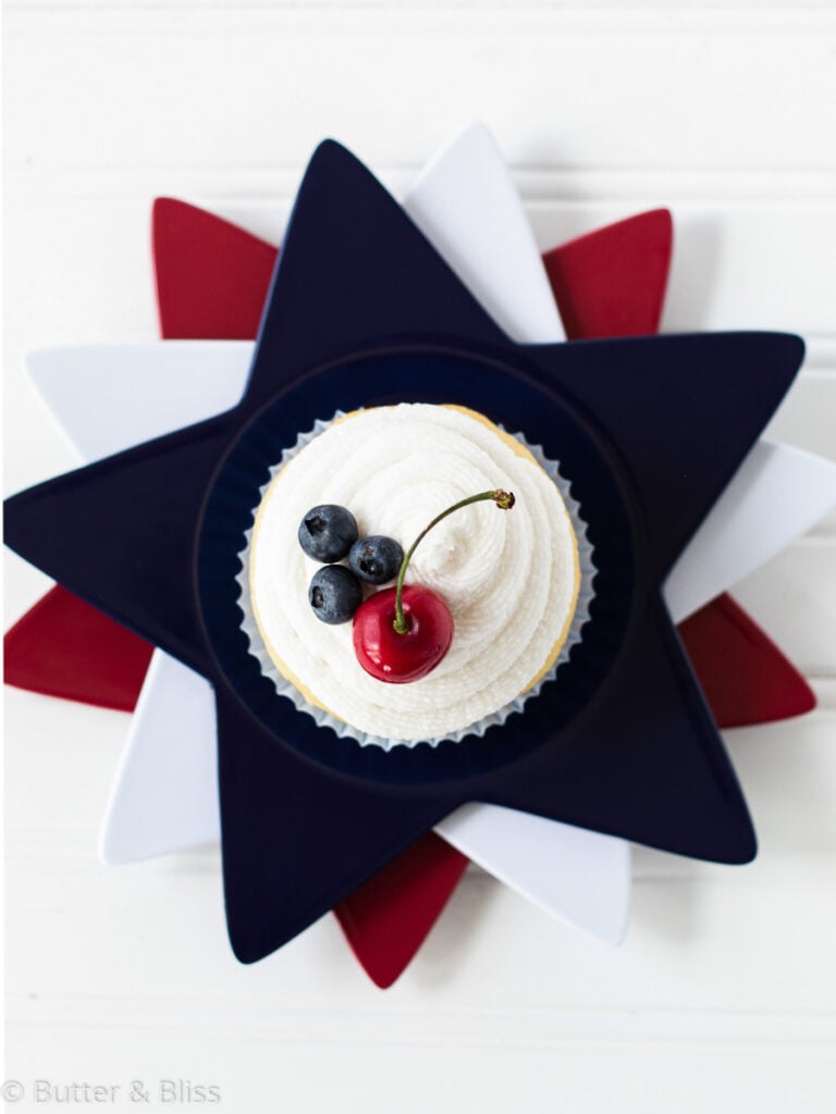 Top of vanilla cupcake on star plates