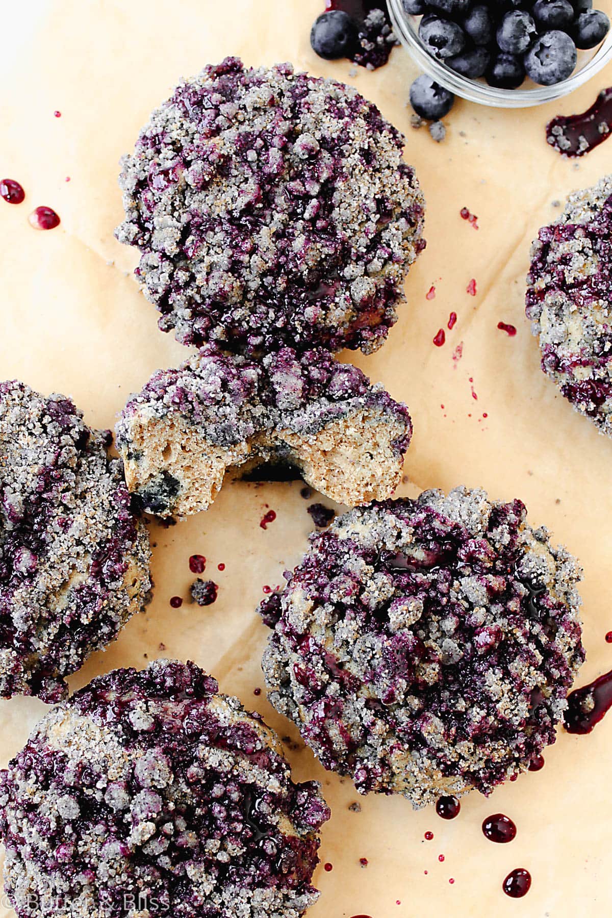 Blueberry donuts on parchment paper