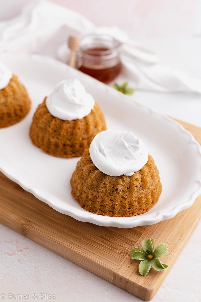 Honey and orange bundt cakes on a long plate