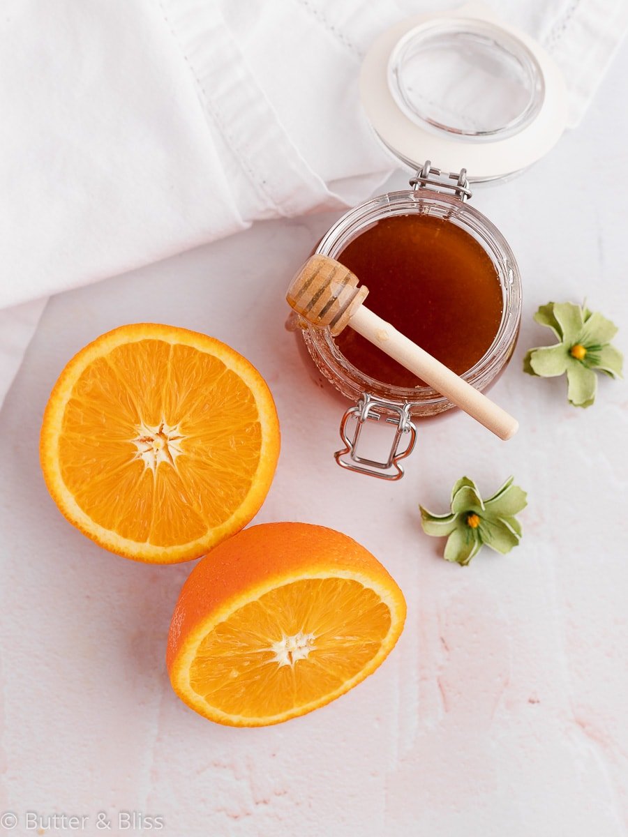 Ingredients for honey orange cakes