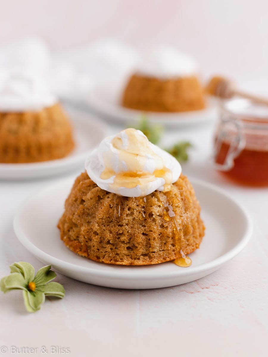 Mini honey orange bundt cakes on plates