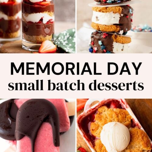 A collage of tasty small batch Memorial Day dessert recipes.