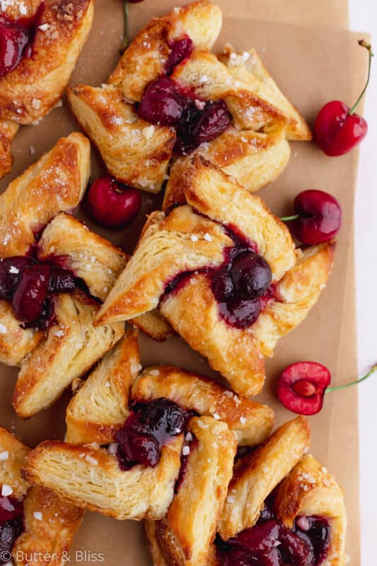 Freshly baked pinwheel danish pastries