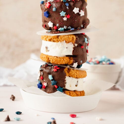 A stack of peanut butter ice cream sandwiches