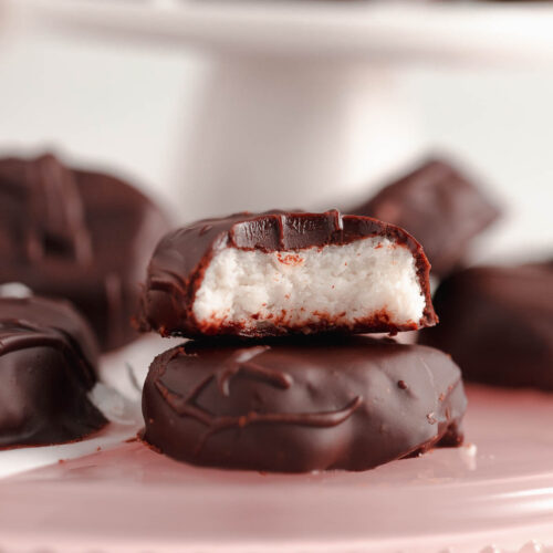 Two coconut cream candies in a stack