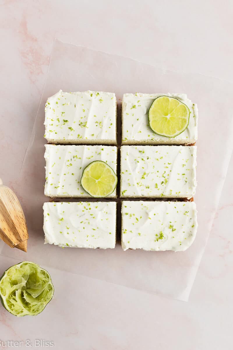 Perfectly sliced small batch of key lime bars