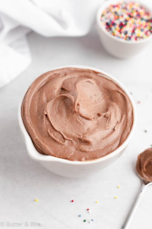 Chocolate frosting made with coconut milk in a bowl
