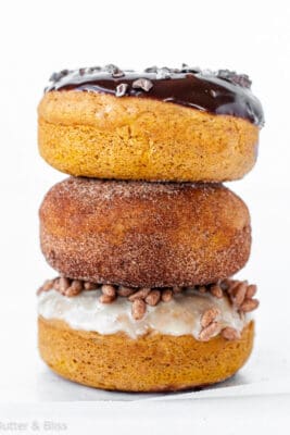 Baked pumpkin donuts stacked