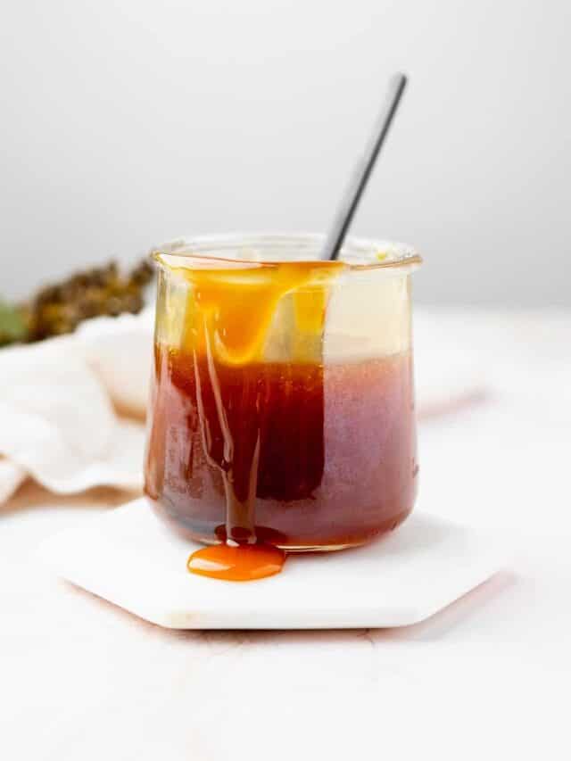 Maple syrup caramel sauce in a small jar