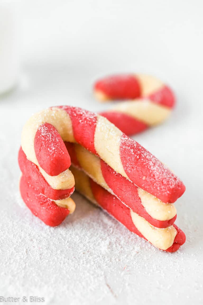 Stacked cookies shaped like candy canes