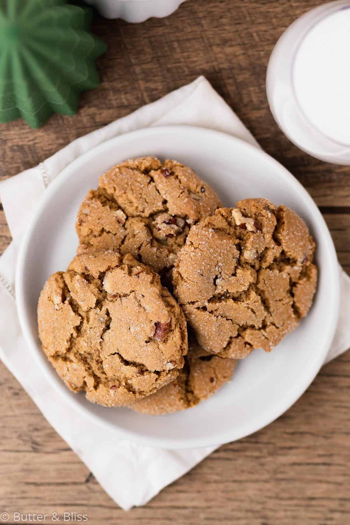 Plate of pecan brown sugar cookies