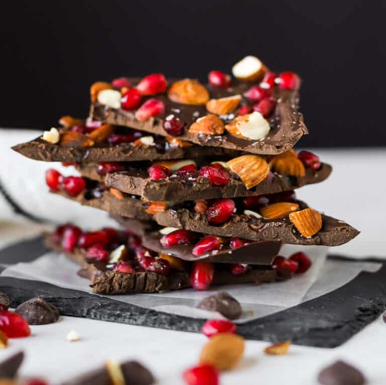 Chocolate bark pieces stacked