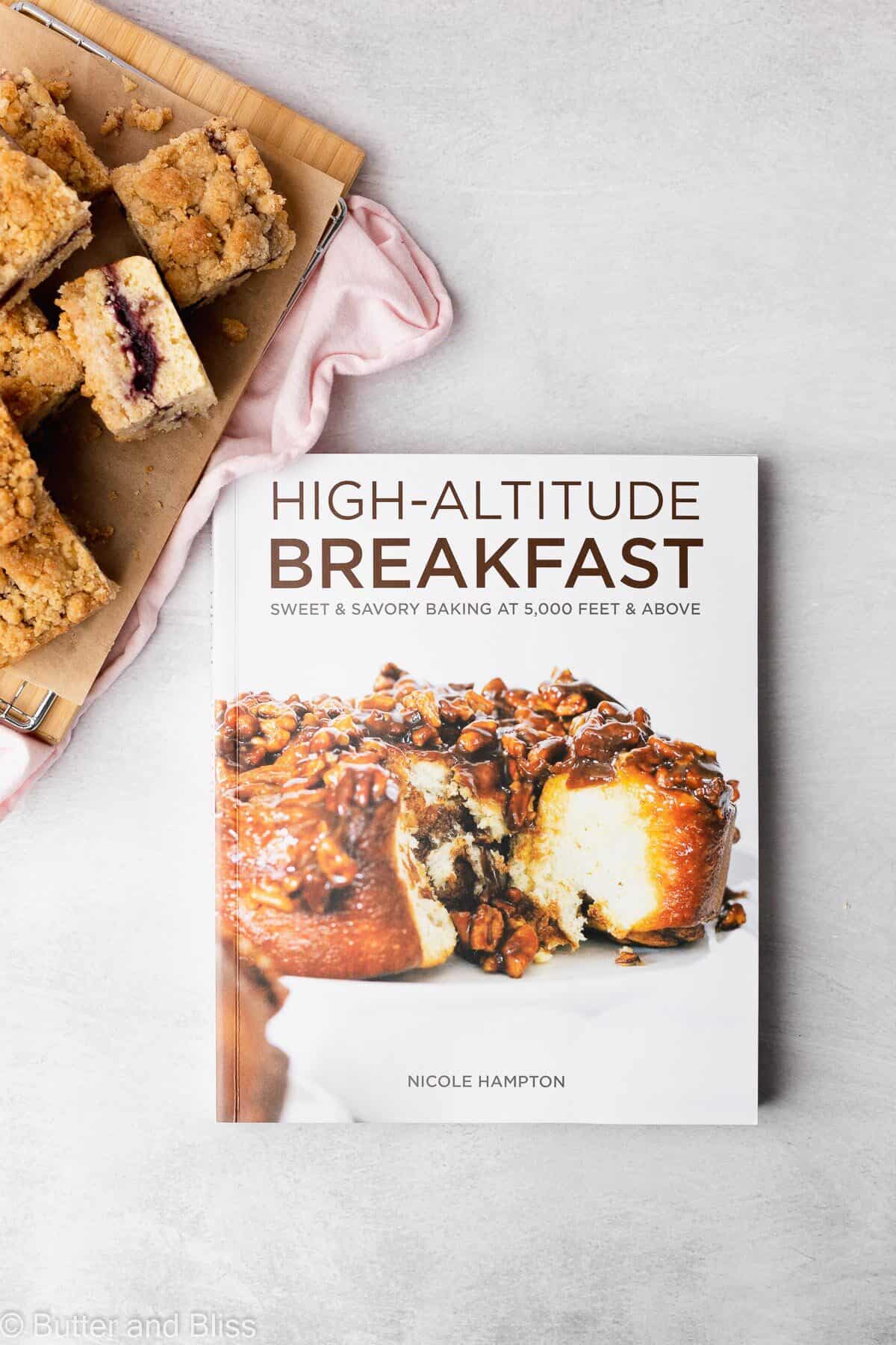 High altitude breakfast cookbook by Nicole Hampton on a table