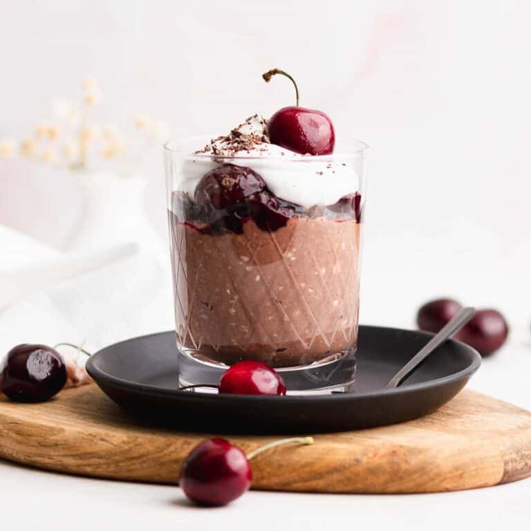 Chocolate overnight oats in a glass