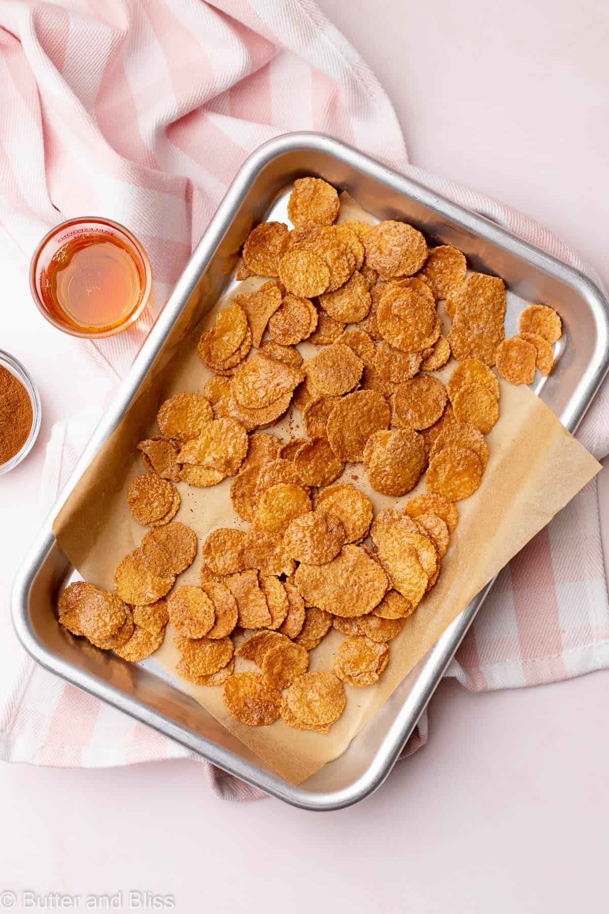 A tray of toasted maple cornflakes