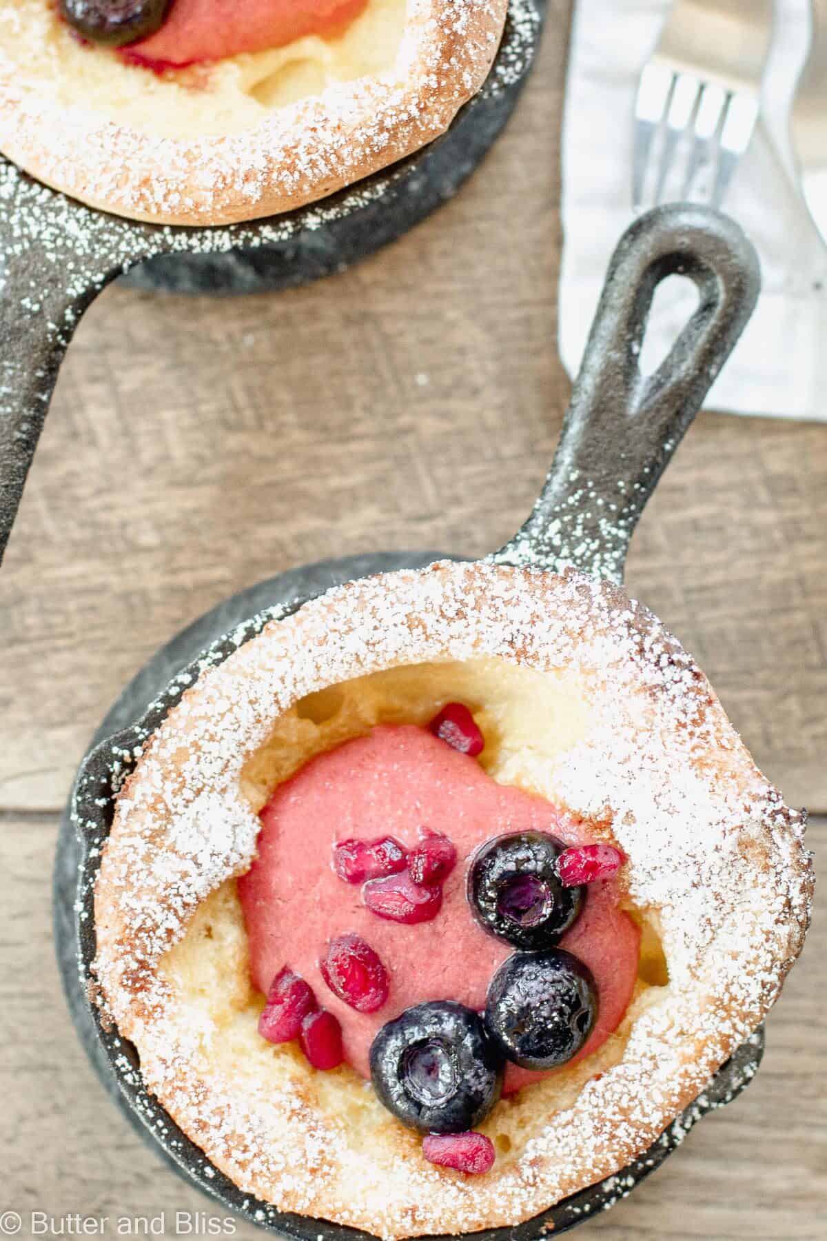 Single serving dutch baby in a mini skillet