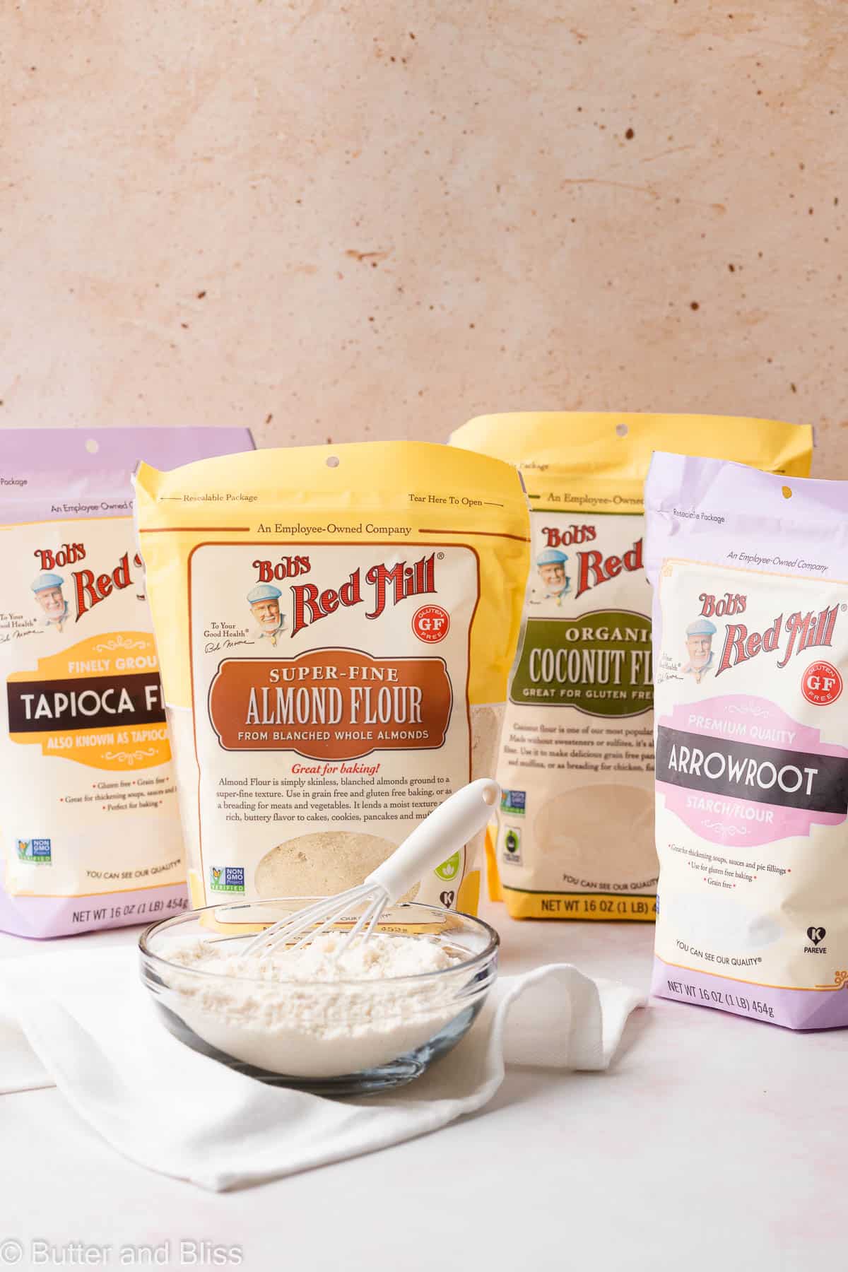 Paleo flours in bags used in gluten free baking