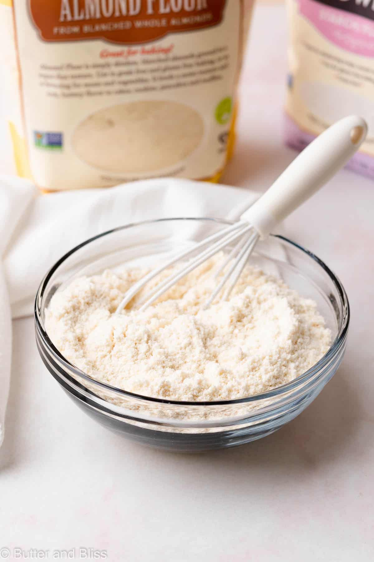 Close up of a bowl of paleo almond flour blend