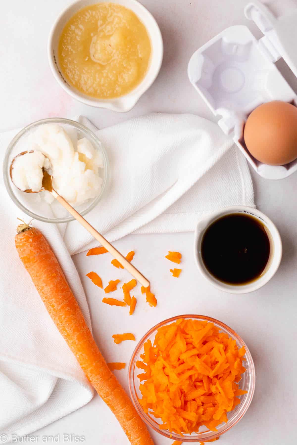 Carrot cake cupcake ingredients on a table