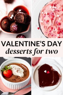 Collage of delicious Valentine's Day desserts for two.