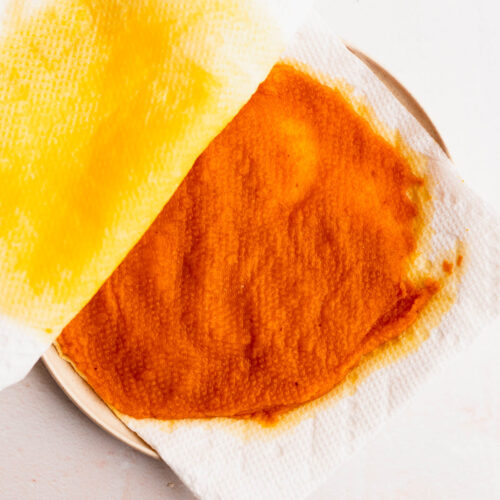 Canned pumpkin blotted with paper towel to remove moisture.