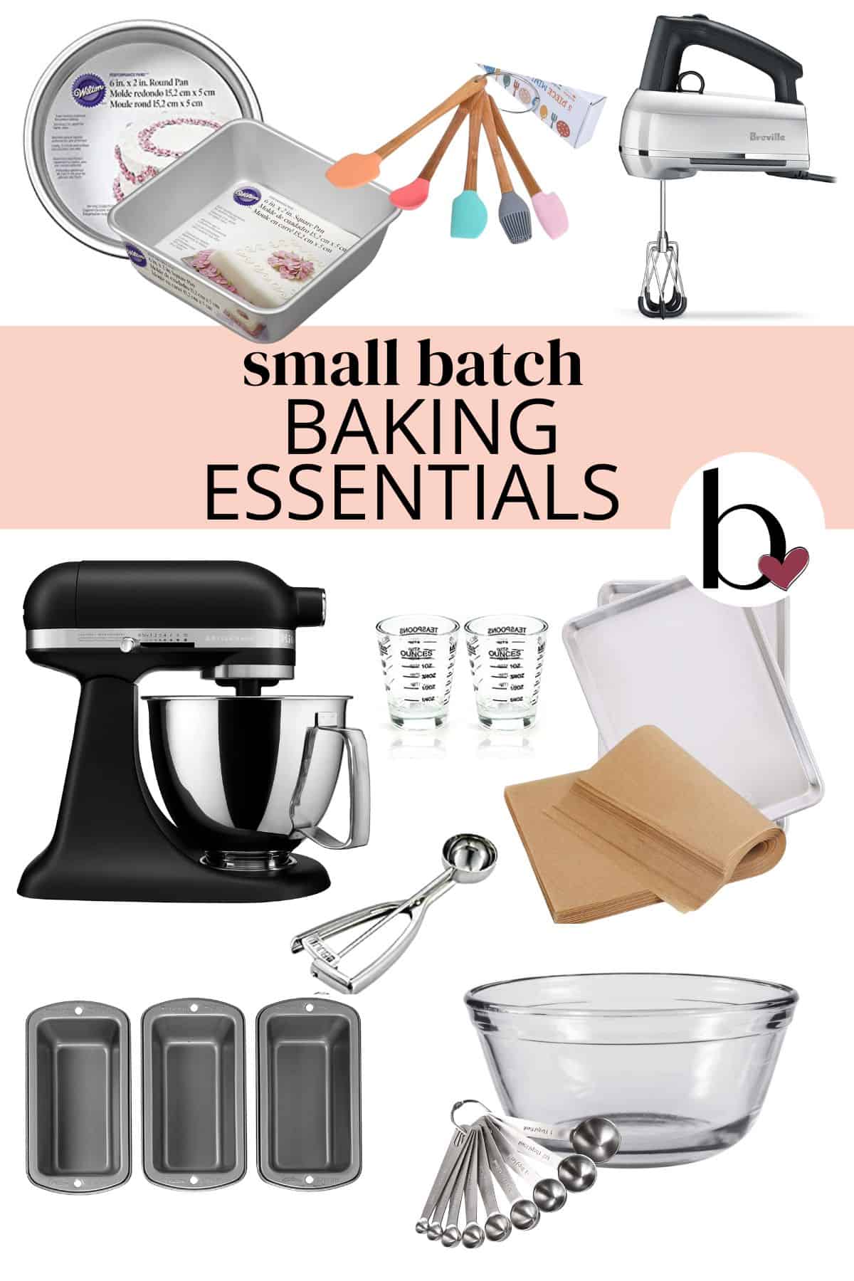 A collage of the best small batch baking tools.
