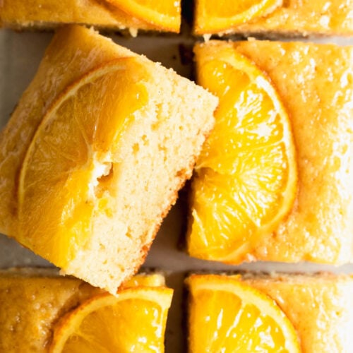 Close up of the moist inside of a small batch citrus cake.
