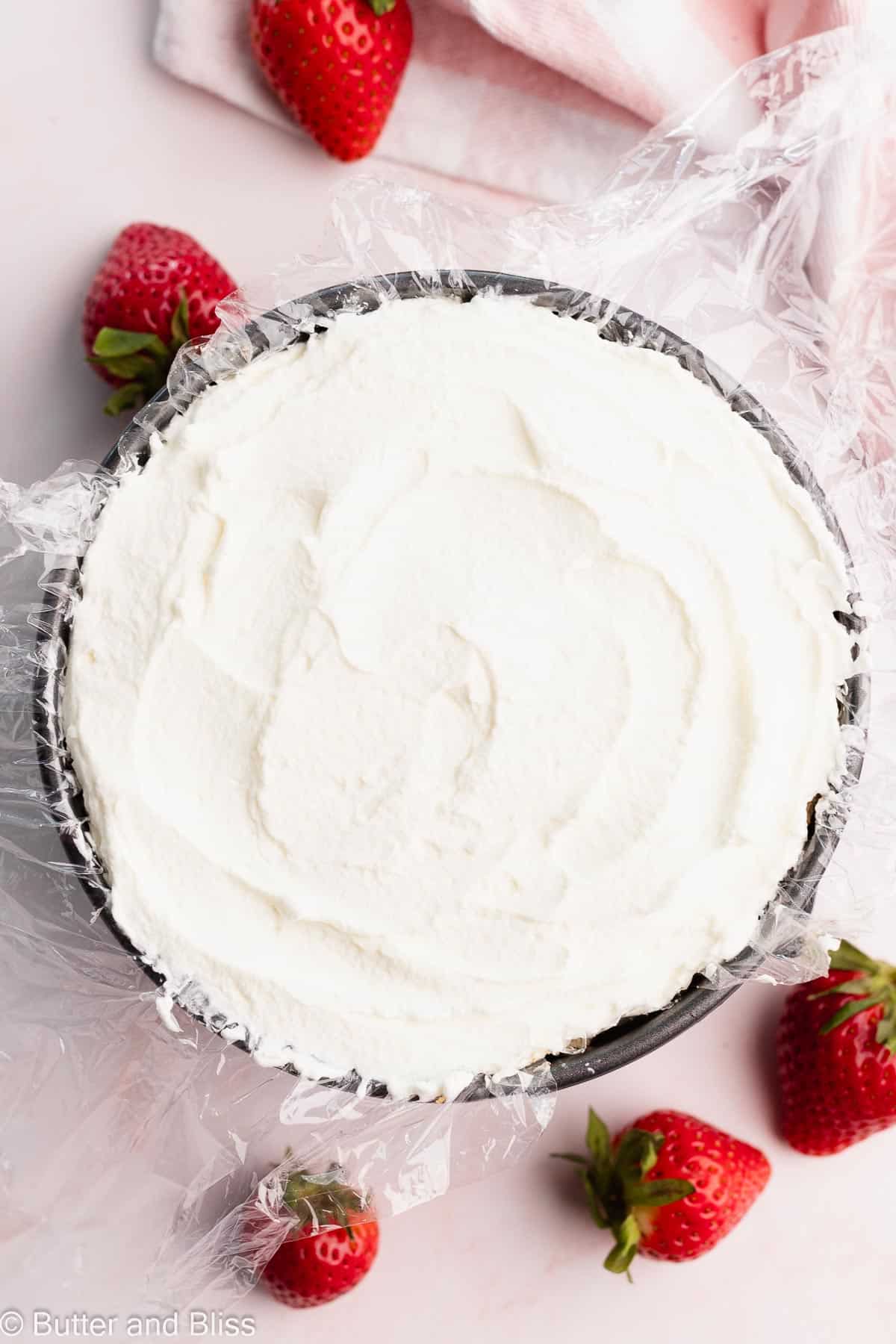 The whipped cream layer in an easy summer no-bake dessert.